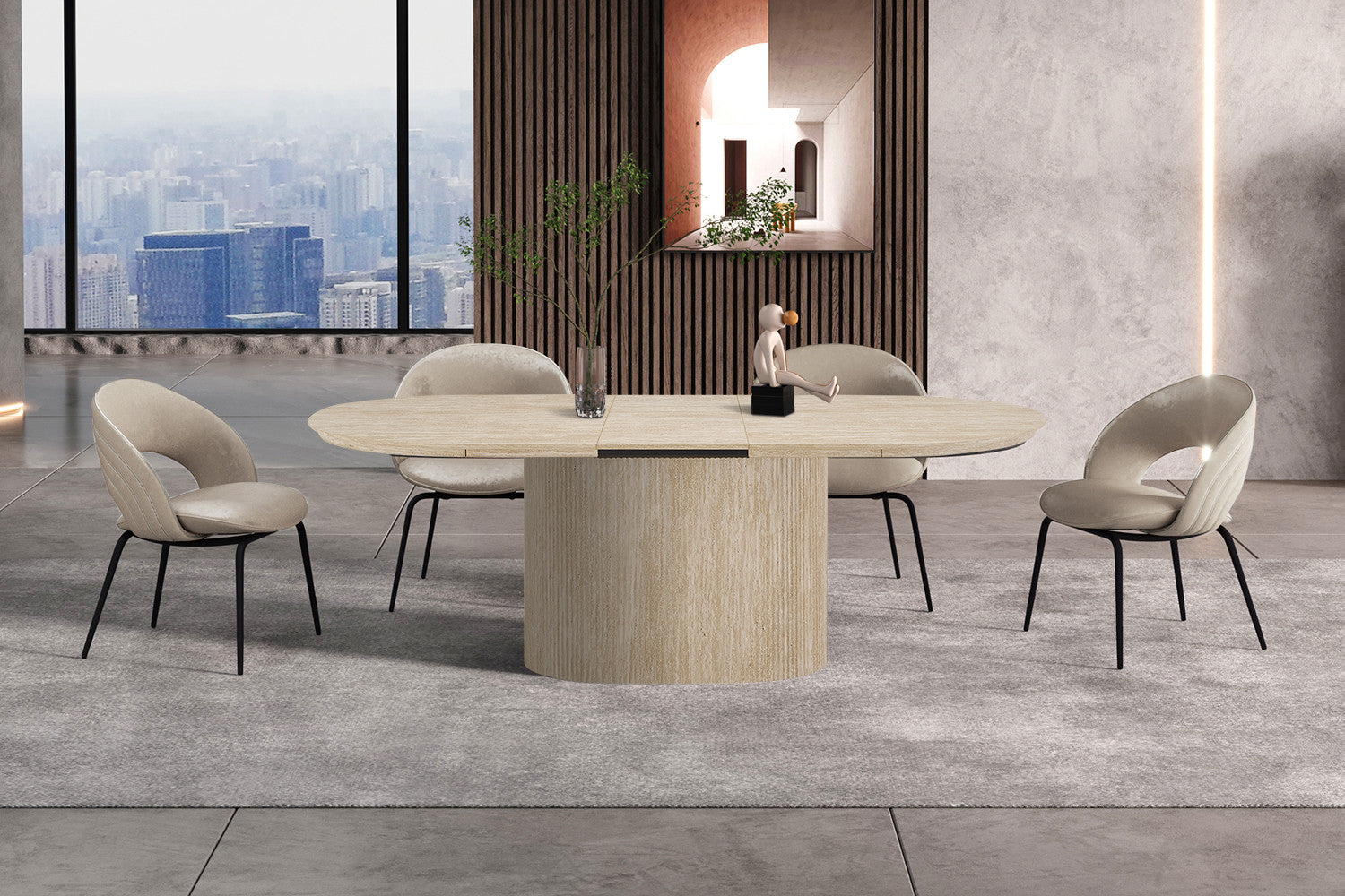 Uitschuifbare tafel 'Lagos' 180-220 cm Ovaal Decor Travertin Beige