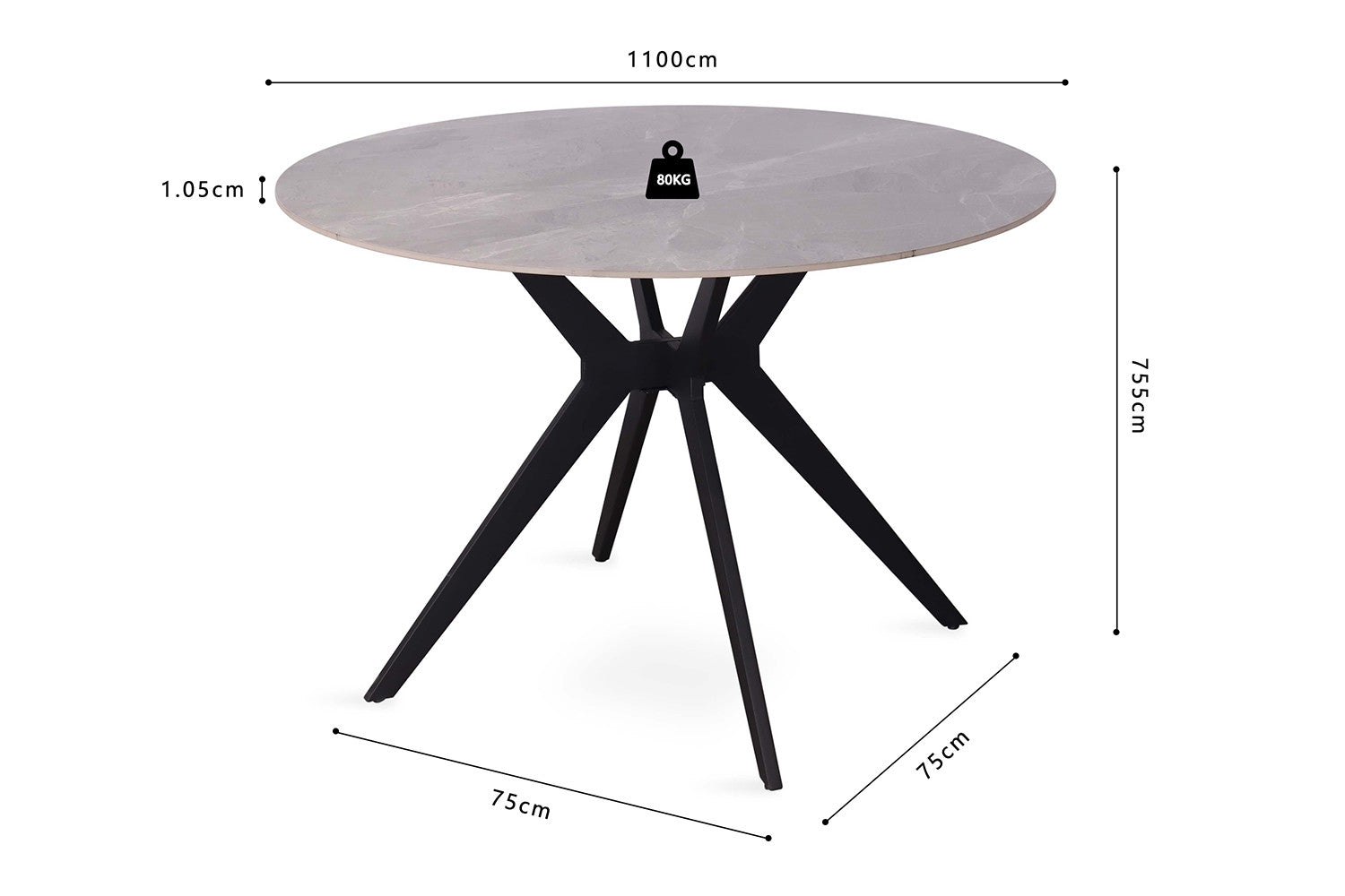 'Apollo' 110 cm Rond Glanzend Steen Italian Grijs