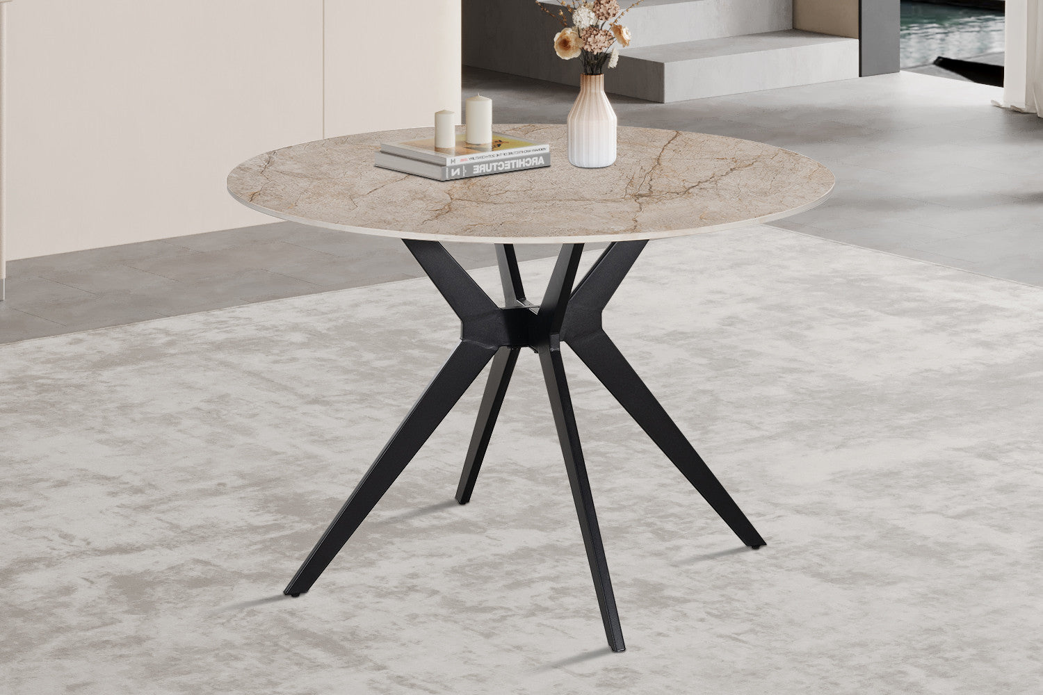 Tafel 'Apollo' 110 cm Rond Glanzend Steen Shakespear Beige