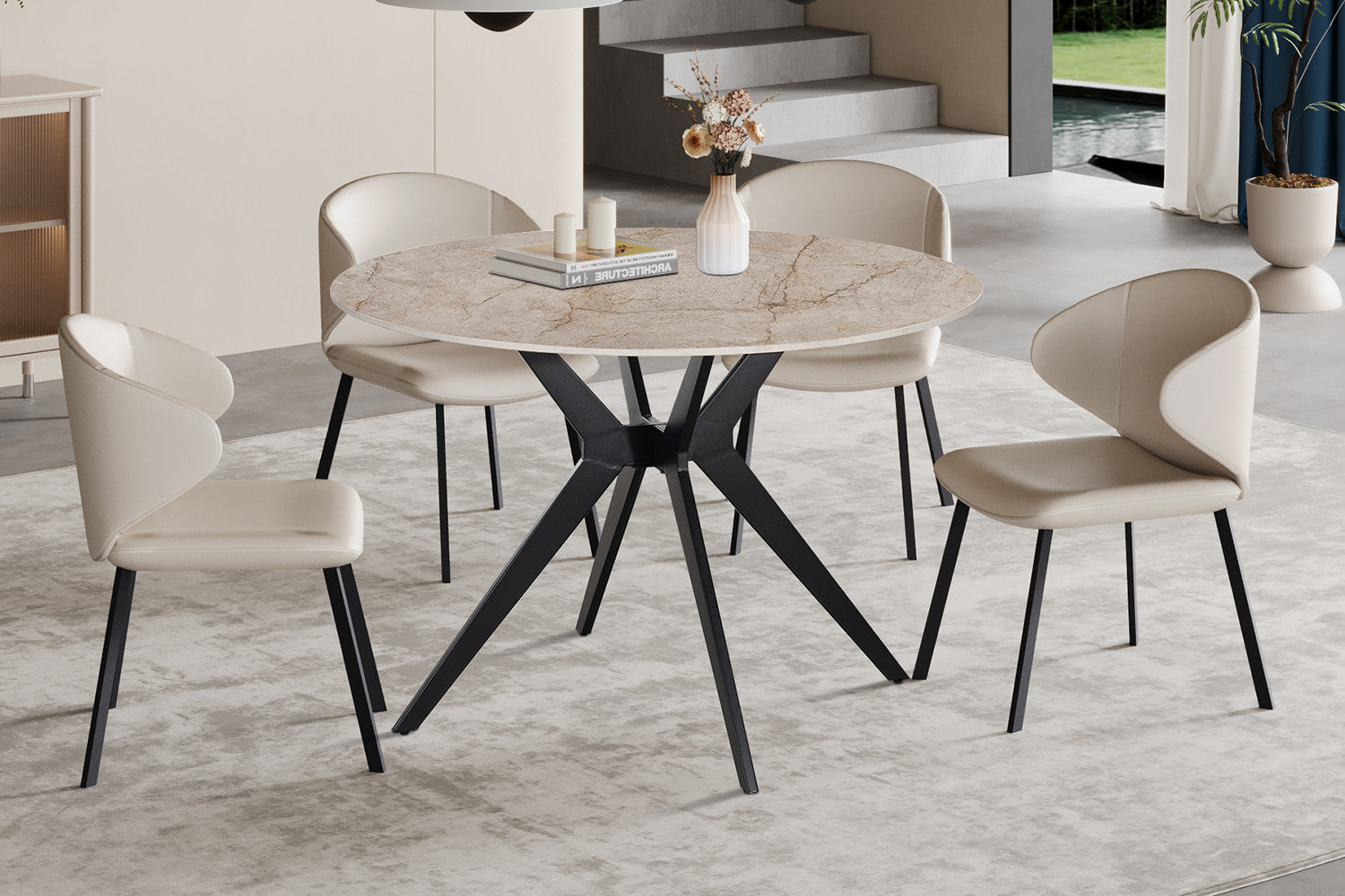 Tafel 'Apollo' 110 cm Rond Glanzend Steen Shakespear Beige
