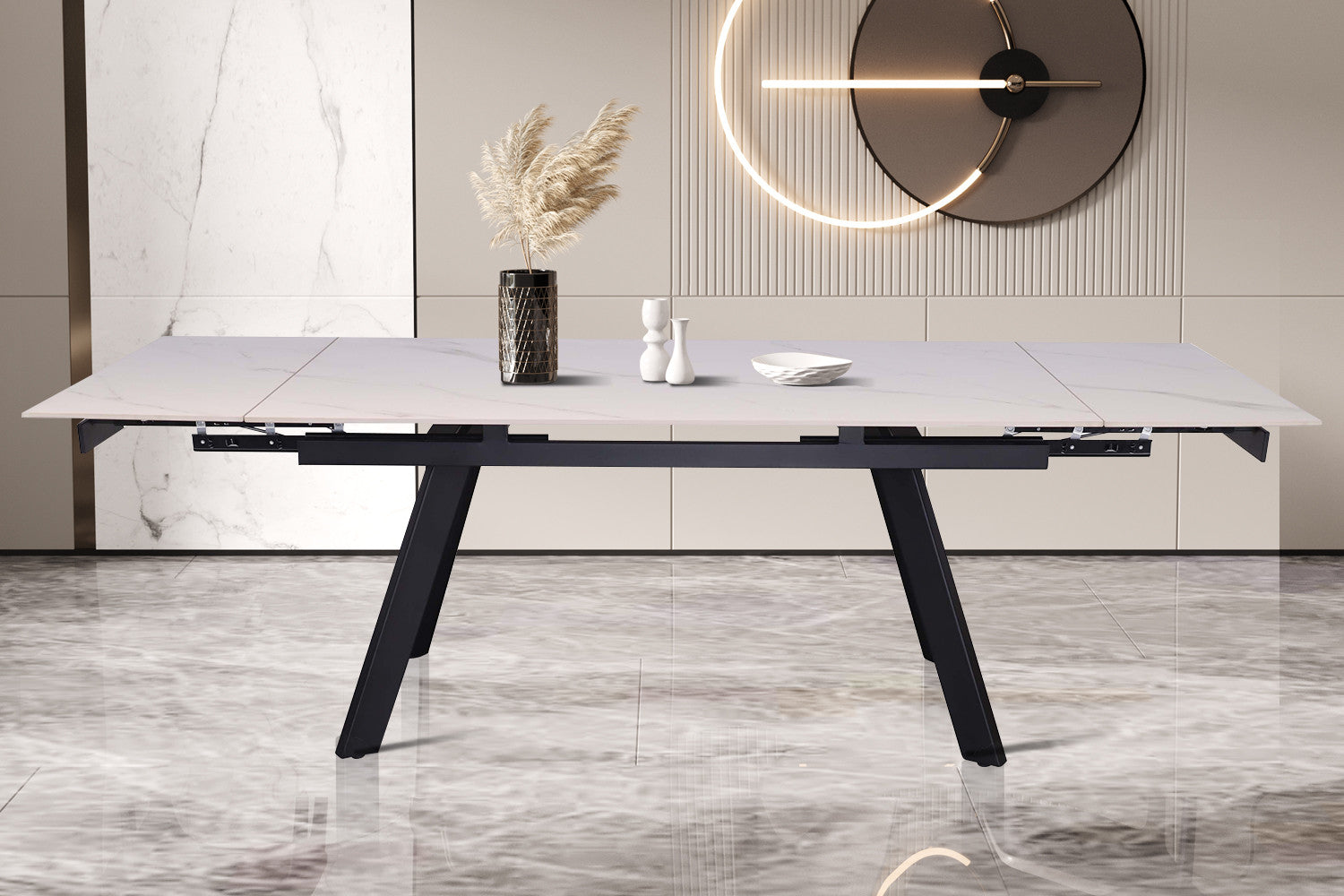 Uitschuifbare tafel 'Hera' 160-240 cm Rechthoekig Steen Wit