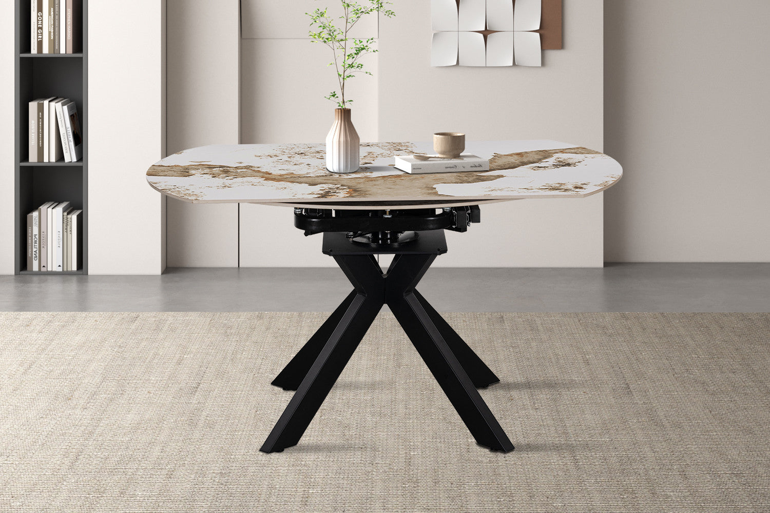- Uitschuifbare tafel 'Athena' Rond 140-140x90 cm Glanz. steen Pandora