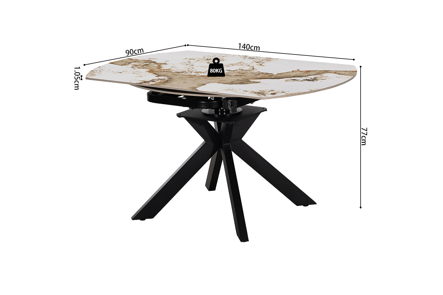 - Uitschuifbare tafel 'Athena' Rond 140-140x90 cm Glanz. steen Pandora