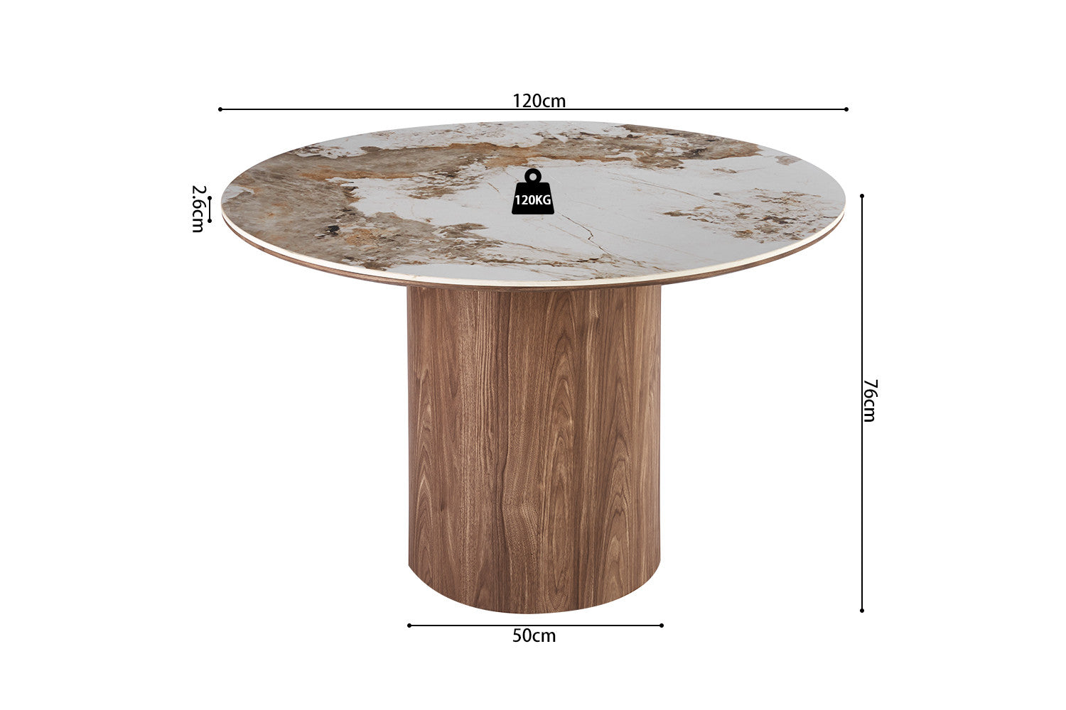 Tafel 'Evora' 120 cm Rond Glanzend Steen Pandora