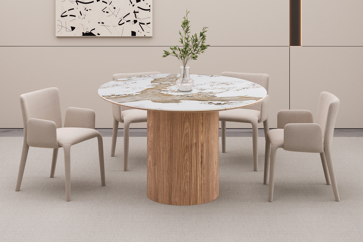Uitschuifb. Tafel 'Evora' 120-160-200 cm Glanzend Steen Pandora