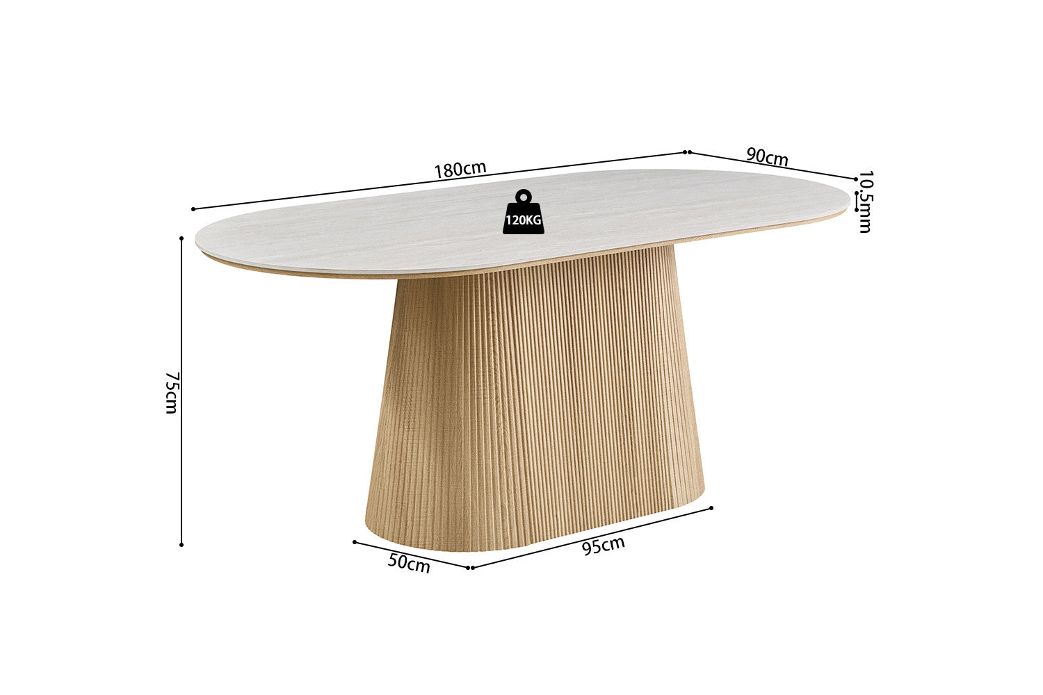 Tafel 'Vigo' 180 cm Ovaal Decor Naturel Eik Baroque Grijs