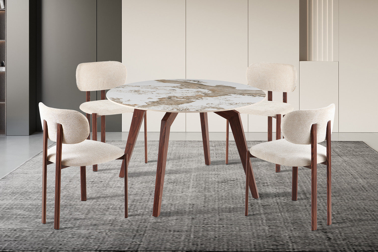 Tafel 'Alma' 120 cm Rond Glanzend Steen Pandora - Voet walnoot
