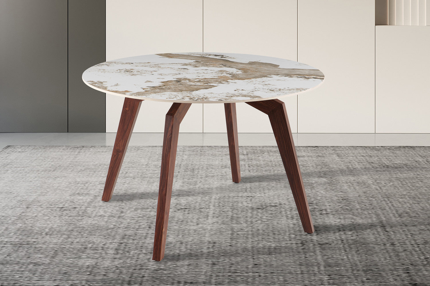 Tafel 'Alma' 120 cm Rond Glanzend Steen Pandora - Voet walnoot