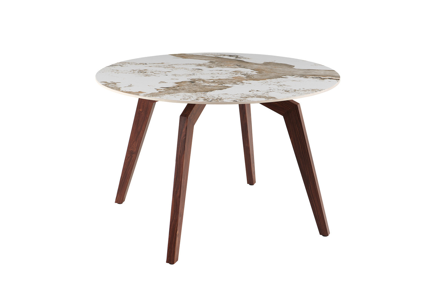 Tafel 'Alma' 120 cm Rond Glanzend Steen Pandora - Voet walnoot