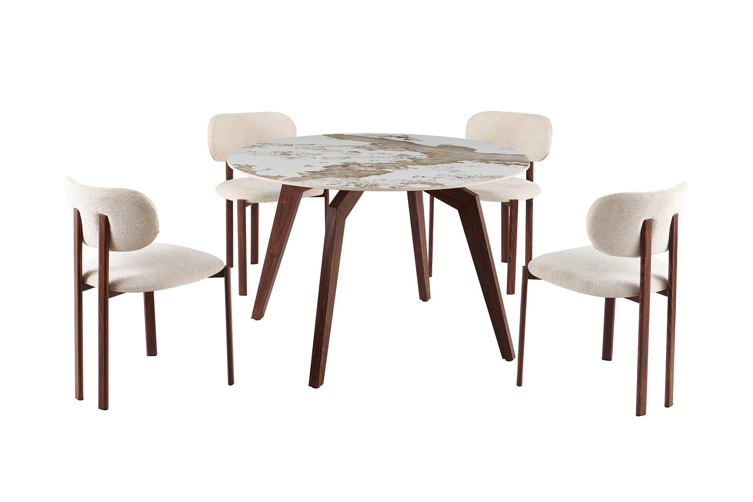 Tafel 'Alma' 120 cm Rond Glanzend Steen Pandora - Voet walnoot
