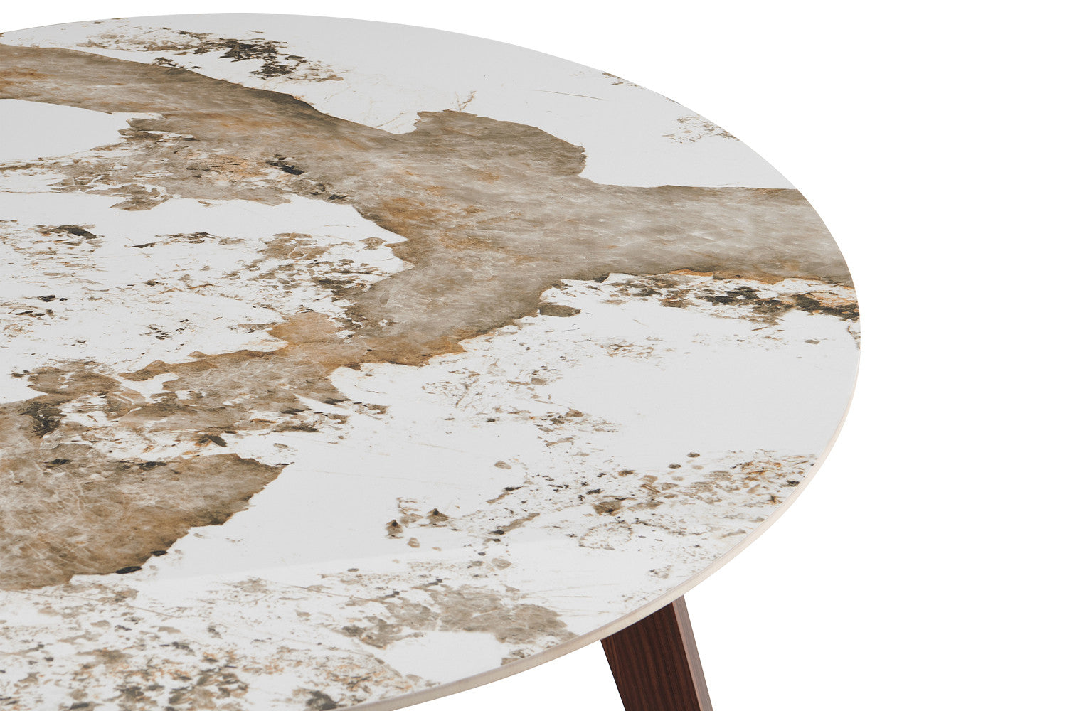 Tafel 'Alma' 120 cm Rond Glanzend Steen Pandora - Voet walnoot