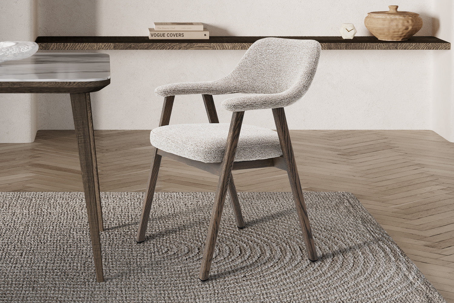 Stoel 'Coralie' Gerookte Massieve Eik Stof Ote Milan 130 Zand