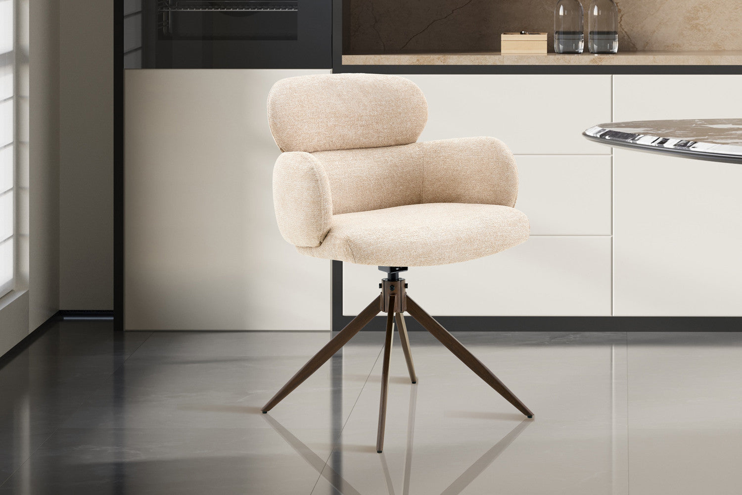 Stoel 'Roxane' walnoot Draaibaar tot 0 Stof Ote Focus-120 Beige