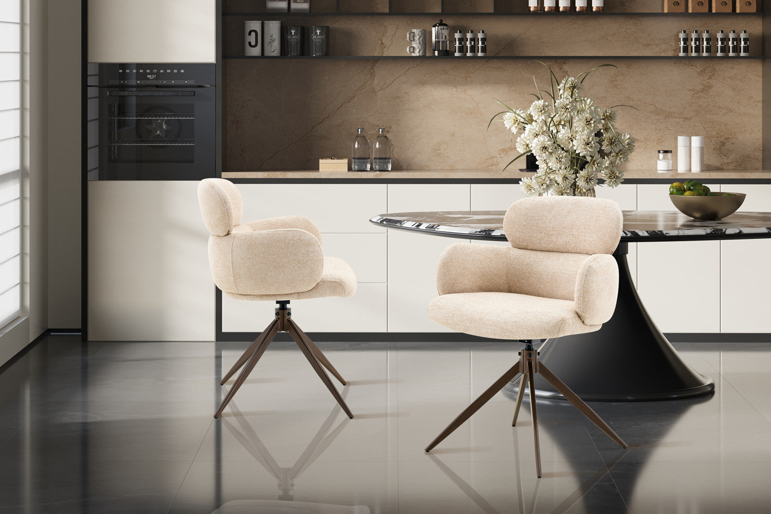 Stoel 'Roxane' walnoot Draaibaar tot 0 Stof Ote Focus-120 Beige