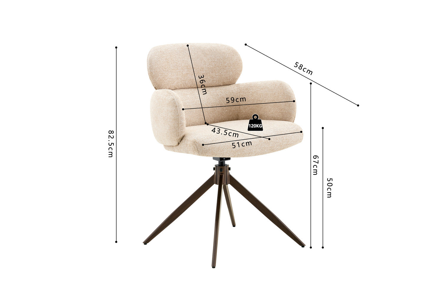 Stoel 'Roxane' walnoot Draaibaar tot 0 Stof Ote Focus-120 Beige