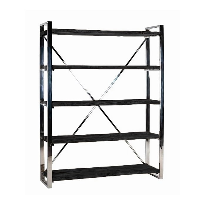 RIXOS 1220 BOOKSHELF SILVER 150X38X200 + BLACK S. WOOD